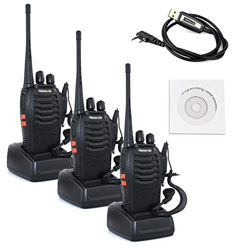 0631976556910 - RETEVIS H-777 WALKIE TALKIE UHF 400-470MHZ 3W 16CH SINGLE BAND 2 WAY RADIO HANDHELD TRANSCEIVER HAM RADIO WITH ORIGINAL EARPIECE(3 PACK) AND USB PROGRAMMING CABLE