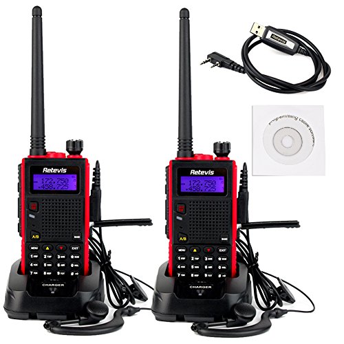 0631976593670 - RETEVIS RT5 2 WAY RADIO 5W DUAL BAND VHF/ UHF 136-174/400-520 MHZ 128 CHANNEL VOX FM RADIO WITH EARPIECE (2 PACK) AND PROGRAMMING CABLE