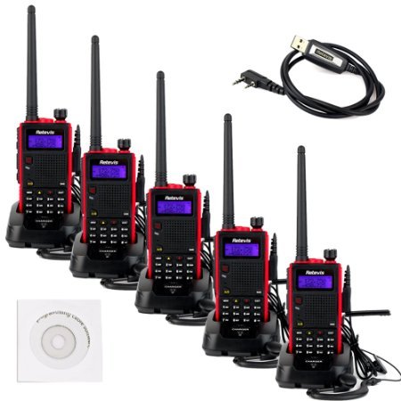 0631976634151 - RETEVIS RT5 5W VHF/UHF 136-174/400-520 MHZ 128CH DTMF/CTCSS VOX 2 WAY FM WALKIE TALKIES WITH ORIGINAL EARPIECE AND PROGRAMMING CABLE (5 PACK)