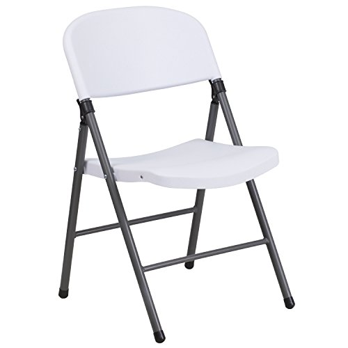 0632181253069 - FLASH FURNITURE DAD-YCD-50-WH-GG PLASTIC FOLDING CHAIR WITH CHARCOAL FRAME, GRAY/WHITE