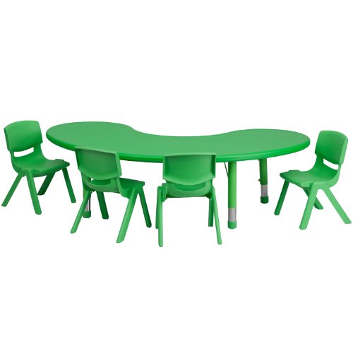 0632181257654 - FLASH FURNITURE 35 BY 65 ADJUSTABE HAF-MOON GREEN PASTIC ACTIVITY TABE SET WIT