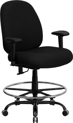 0632181258477 - FLASH FURNITURE HERCULES SERIES 400 LB CAPACITY BIG AND TALL BLACK FABRIC DRAFTING STOOL WITH ARMS AND EXTRA WIDE SEAT