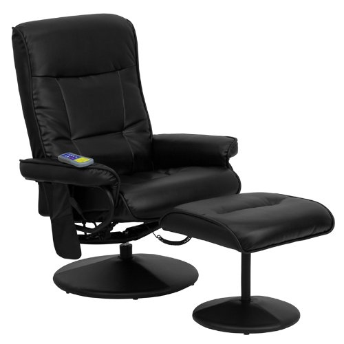 0632181266571 - FLASH FURNITURE BT-7320-MASS-BK-GG MASSAGING BLACK LEATHER RECLINER/OTTOMAN WITH WRAPPED BASE