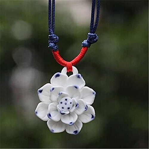 0632267001324 - TOPIT 1PCS NEW CERAMIC JEWELRY LOTUS FLOWER NECKLACE PURE MANUAL WEAVING NECKLACE (BLUE)