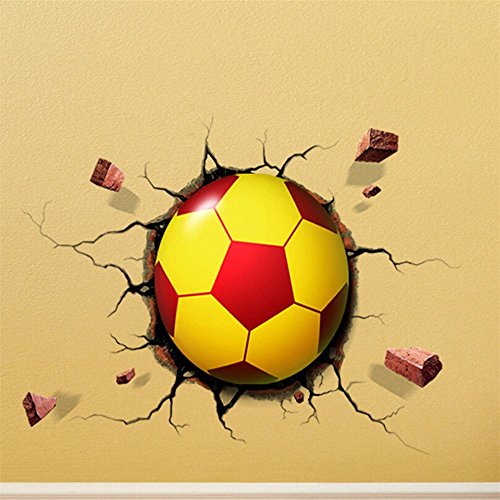 0632267006688 - TOPIT 3D DIY KIDS MINI SMALL FOOTBALL WALLPAPER WITH SENSOR PLUG-IN NIGHT LAMP FOR HOME DECORATION, BEDROOM, LIVING ROOM (YELLOW RED)