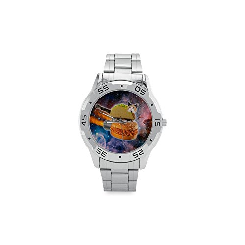 6322681469933 - SPACE CAT MEN'S STAINLESS STEEL ANALOG WATCH SLIVER METAL CASE, TEMPERED GLASS