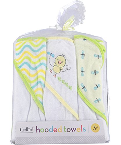 0632878241010 - CUDLIE! DOWNY DUCKING 3-PACK HOODED TOWELS - GREEN, ONE SIZE