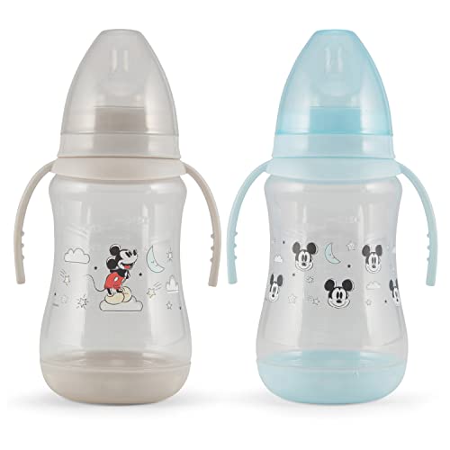 0632878946571 - DISNEY 2 PACK 10 OUNCE BABY BOTTLES WITH CHARACTER PRINTS AND COLORED COVERS WITH DOUBLE HANDLE - BPA FREE AND EASY TO CLEAN