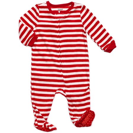 0632930313464 - FOOTED FLEECE SLEEPER RED & WHITE STRIPES 12-18 M