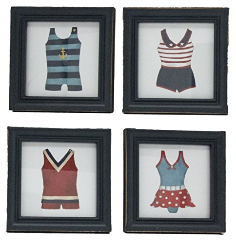 0633556760564 - VINTAGE RED, WHITE, AND BLUE BATHING SUIT WALL SIGNS - 5 INCHES - WOOD FRAMED