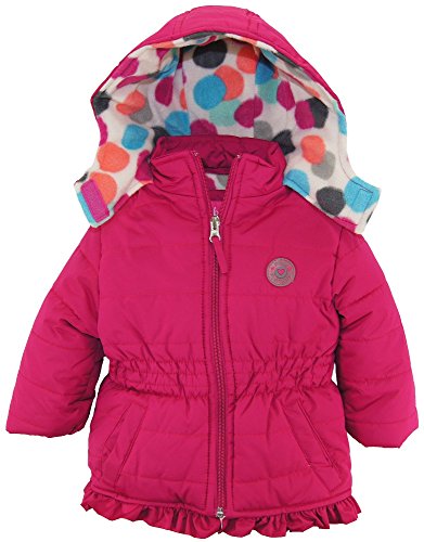 0633585661566 - PINK PLATINUM BABY GIRLS' COLORFUL BIG POLKA DOTS LINED WINTER PUFFER JACKET, BERRY, 12 MONTHS