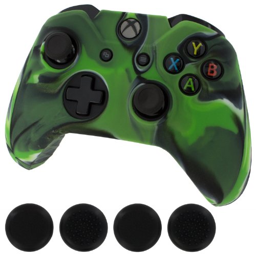 0633585835431 - GENERIC NEW SILICONE COVER CASE SKIN CONTROLLER & GRIP STICK CAPS FOR XBOX ONE (CAMO GREEN)