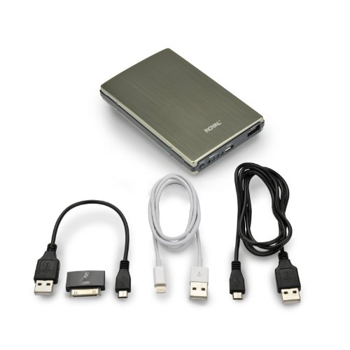 0633726616554 - ROYAL PORTABLE POWER PACK 10000 MAH FOR IPOD, IPHONE, ANDROID AND WINDOWS SMARTPHONES (SILVER/BLACK)