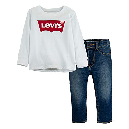 0633731043352 - LEVIS BABY BOYS LONG SLEEVE T-SHIRT AND DENIM 2-PIECE OUTFIT SET, WHITE/BURBANK, 24M