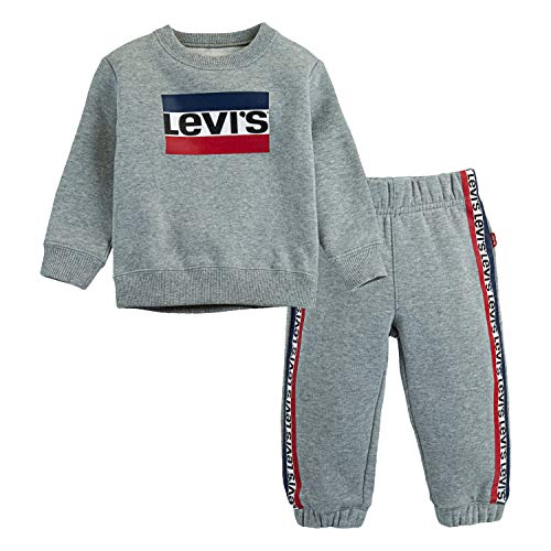 0633731051913 - LEVIS BABY GIRLS TODDLER BOYS CREWNECK SWEATSHIRT AND JOGGERS 2-PIECE OUTFIT SET, GREY HEATHER, 3T