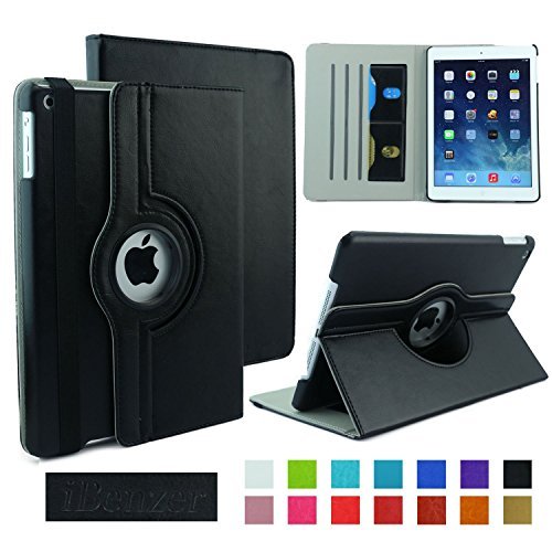 0633841659535 - IBENZER IPAD AIR 1 CASE - 360 ROTATING FOLIO SMART LEATHER NEW DESIGNED CASE COVER FOR APPLE IPAD AIR 1 WITH WAKE & SLEEP FUNCTION - BLACK IP5-360BK