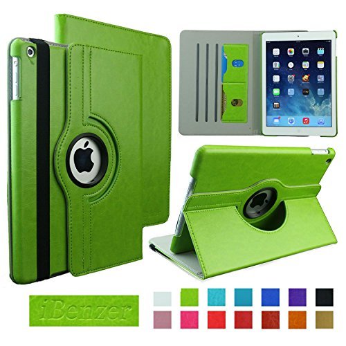 0633841659597 - IBENZER IPAD AIR 1 CASE - 360 ROTATING FOLIO SMART LEATHER NEW DESIGNED CASE COVER FOR APPLE IPAD AIR 1 WITH WAKE & SLEEP FUNCTION - GREEN IP5-360GN