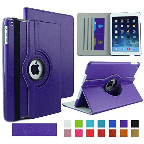 0633841659634 - IBENZER IPAD AIR 1 CASE - 360 ROTATING FOLIO SMART LEATHER NEW DESIGNED CASE COVER FOR APPLE IPAD AIR 1 WITH WAKE & SLEEP FUNCTION - PURPLE IP5-360PU