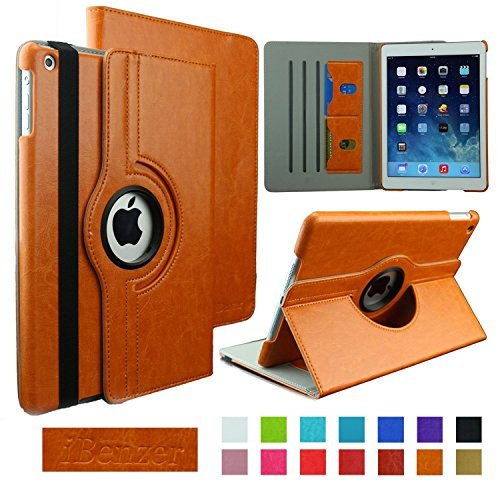 0633841659641 - IBENZER IPAD AIR 1 CASE - 360 ROTATING FOLIO SMART LEATHER NEW DESIGNED CASE COVER FOR APPLE IPAD AIR 1 WITH WAKE & SLEEP FUNCTION - ORANGE IP5-360/OR