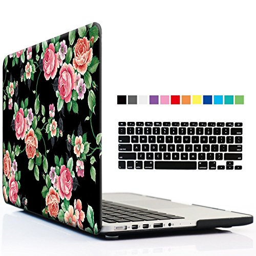0633841663242 - IBENZER - 2 IN 1 SOFT-TOUCH PLASTIC HARD CASE COVER & KEYBOARD COVER FOR 13 INCHES MACBOOK PRO 13.3'' WITH RETINA DISPLAY (MODEL: A1502 / A1425 ), BLACK FLORAL ROSE PATTERN MRD13RSBK+1