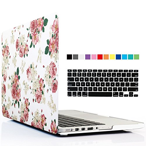0633841663259 - IBENZER - 2 IN 1 SOFT-TOUCH PLASTIC HARD CASE COVER & KEYBOARD COVER FOR 13 INCHES MACBOOK PRO 13.3'' WITH RETINA DISPLAY (MODEL: A1502 / A1425 ), WHITE FLORAL ROSE PATTERN MRD13RSWH+1