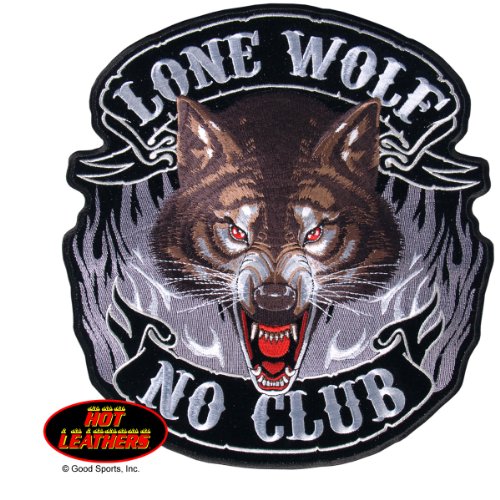0633841672930 - HOT LEATHERS, LONE WOLF , NO CLUB, WITH FLAMES, HIGH QUALITY IRON-ON / SAW-ON RAYON FULL FACE PATCH - 10 X 11