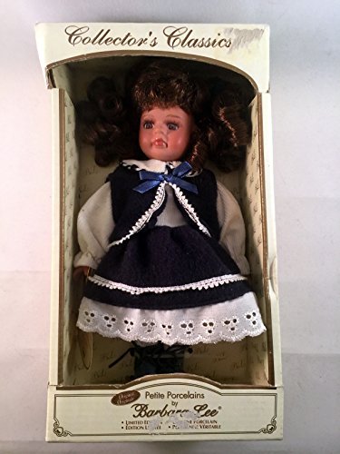 0634072196004 - ORIGINAL BARBARA LEE PETITE PORCELAINS LIMITED EDITION GENUINE PORCELAIN DOLL, 8 INCHES TALL, DRESSED IN A WHITE AND BLUE FELT VEST AND SKIRT. BROWN CURLY PIGTAILS AND BROWN EYES