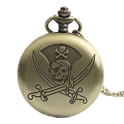 6341074003455 - ONE PIECE PIRATES SKULL CROSS SWORDS POCKET MEN WATCH FOB BRONZE FULL HUNTER CASE WITH CHAIN