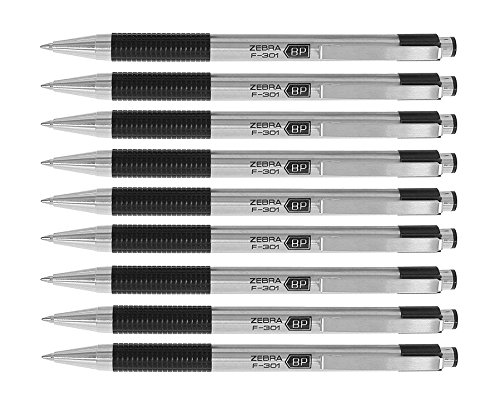 0634109389898 - ZEBRA F-301 BALLPOINT RETRACTABLE PEN, BLACK INK, FINE POINT TIP, 9 PENS PER PACK REFILLABLE PENS WITH REFILL 0.7 MM STAINLESS STEEL