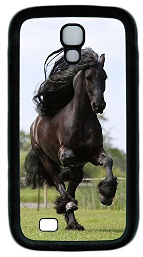 0634135768292 - GALAXY S4 CASE, PERSONALIZED PROTECTIVE SOFT TPU BLACK EDGE RUNNING BLACK HORSE CASE COVER FOR SAMSUNG GALAXY S4 I9500