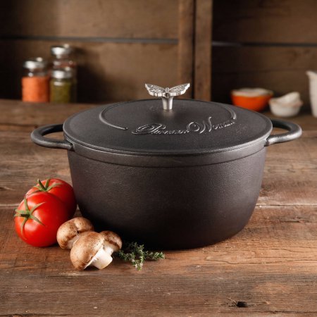0634154091050 - THE PIONEER WOMAN TIMELESS CAST IRON 5-QUART PRE-SEASONED DUTCH OVEN WITH LID, BAKELIGHT KNOB & STAINLESS STEEL BUTTERFLY KNOB