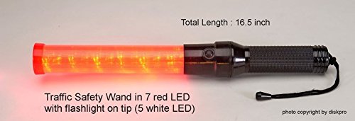 0634301645457 - 16.5 INCH RED LED TRAFFIC SAFETY WAND WITH FLASHLIGHT. FEATURED 7 RED LED IN 2 FLASHING MODES (BLINKING & STEADY-GLOW) PLUS 5 WHITE LED ON TIP AS FLASHLIGHT, USES 2 D-SIZE BATTERIES (NOT INCLUDED)