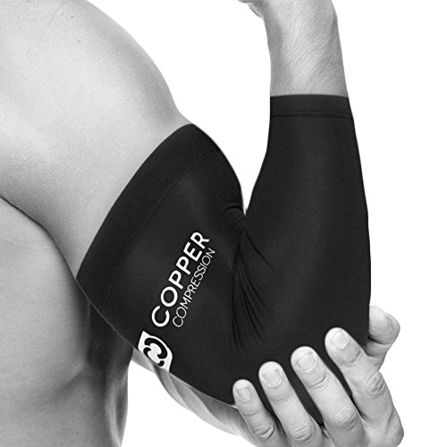 COPPER COMPRESSION RECOVERY ELBOW SLEEVE - HIGHEST COPPER CONTENT ELBOW  BRACE / SUPPORT. FOR WORKOUTS, GOLFERS AND TENNIS ELBOW, ARTHRITIS,  TENDONITIS. COPPER INFUSED FIT - WEAR ANYWHERE. (SMALL) - GTIN/EAN/UPC  634324794279 