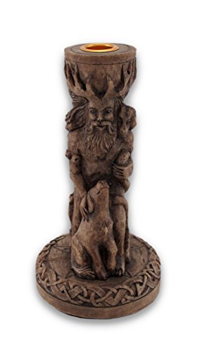 0634326343321 - PAGAN LEAF / STAG KING TAPER CANDLE HOLDER WOOD FINISH
