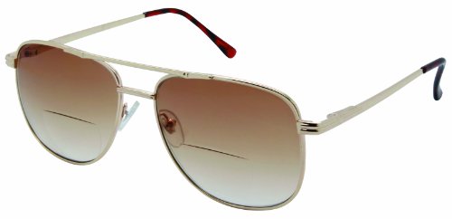 0634392319435 - JUST CHILLIN', AVIATOR BIFOCAL SUNGLASSES. FOR CLOSEUP AND DISTANCE VISION OUTDOORS /GOLD/3.00