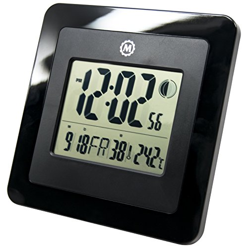 0063442320709 - MARATHON CL030049BK DIGITAL WALL CLOCK WITH DAY, DATE, WEEK NUMBER, TEMPERATURE, ALARM & MOON PHASE. BLACK - BATTERIES INCLUDED