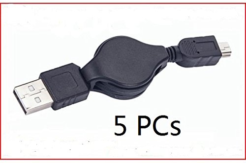 0634475554326 - LSTECH FIVE PCS (PACK) OF RETRACTABLE USB A MALE TO 5 PIN MINI USB CHARGE AND SYNC CABLE