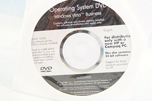 0634753441966 - HP HEWLETT PACKARD OPERATING SYSTEM DVD MICROSOFT WINDOWS VISTA BUSINESS 32-BIT DRIVER COMPAQ PC PC COMPUTER SOFTWARE PROGRAM RECOVERY REPLACEMENT DISC: P/N: 443532-002