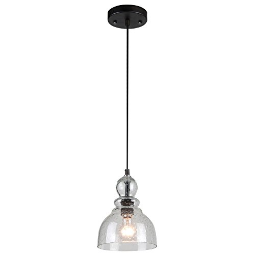 6348288608155 - WESTINGHOUSE 6100800 INDUSTRIAL ONE-LIGHT ADJUSTABLE MINI PENDANT WITH HANDBLOWN CLEAR SEEDED GLASS, OIL RUBBED BRONZE FINISH