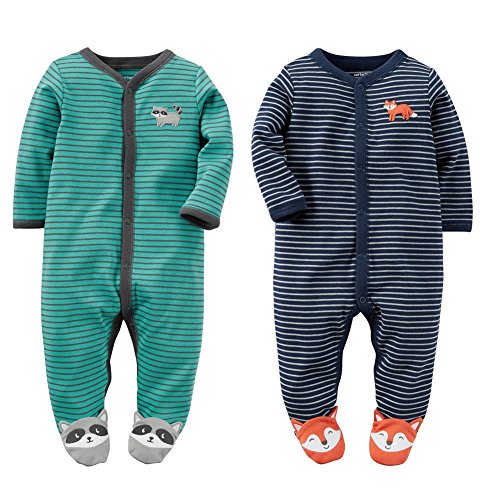 0634829958879 - CARTERS BABY BOYS COTTON SNAP-UP SLEEP & PLAY SET - FOREST FRIENDS (9 MONTHS)