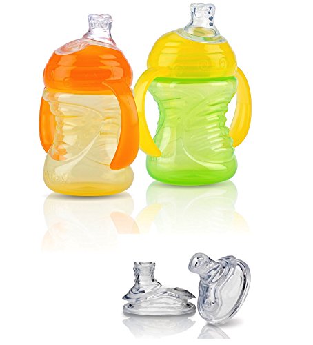 0635341492322 - NUBY 2-PACK TWO-HANDLE NO-SPILL SUPER SPOUT GRIP N' SIP CUP, 8 OUNCE, COLORS MAY VARY 2 PACK REPLACEMENT SILICONE SPOUTS