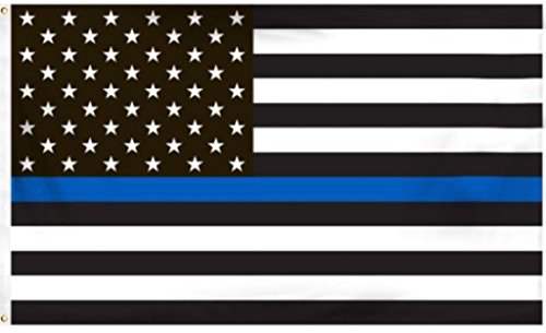 0635409314917 - THIN BLUE LINE AMERICAN FLAG - 3 BY 5 FOOT FLAG HONORING OUR MEN AND WOMEN OF LAW ENFORCEMENT- BLACK, WHITE, AND BLUE WITH BRASS GROMMETS