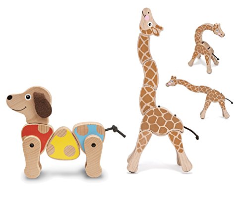 0635409942264 - MAVEN GIFTS: MELISSA & DOUG 2-PACK WOODEN BABY TOY BUNDLE - PUPPY GRASPING TOY WITH GIRAFFE GRASPING TOY - AGES 6 MONTHS AND UP - VISUAL STIMULATION AND MOTOR SKILL DEVELOPMENT