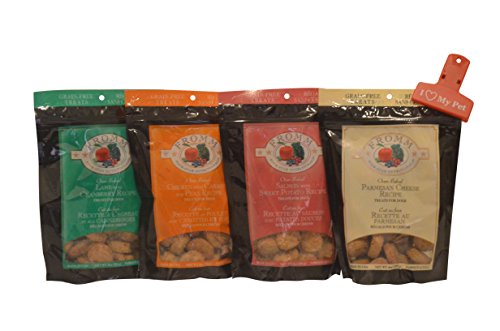 0635648100074 - FROMM FOUR-STAR NUTRITIONALS OVEN-BAKED GRAIN-FREE DOG TREATS 4 FLAVOR VARIETY BUNDLE: CHICKEN W/ CARROTS & PEAS, LAMB W/ CRANBERRY, PARMESAN CHEESE, & SALMON W/ SWEET POTATO, 8OZ EACH