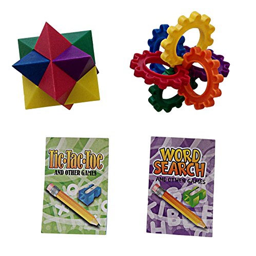0635682026439 - TRAVEL BRAIN TEASER FOR KIDS BUNDLE- 4 ITEMS: WORD SEARCH AND OTHER GAMES, TIC TAC TOE AND OTHER GAMES, PLASTIC PUZZLE CUBE, PLASTIC GEARS PUZZLE