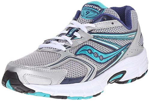0635841237508 - SAUCONY WOMEN'S COHESION 9 RUNNING SHOE, SILVER/NAVY/TEAL, 7.5 W US