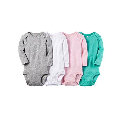 0635963783242 - CARTERS BABY GIRLS 4 PACK LONG SLEEVE BODYSUITS (SOLIDS) (12 MONTHS)