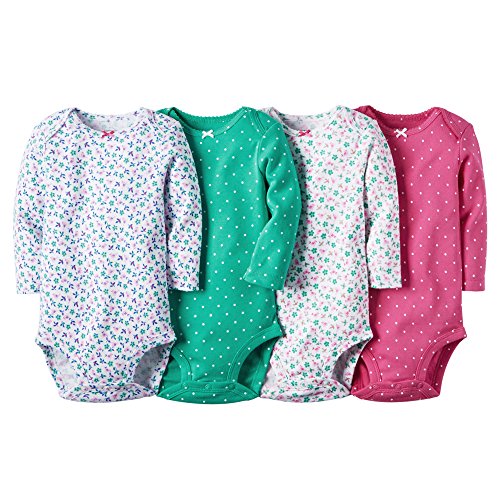 0635963784829 - CARTER'S BABY GIRLS' 4 PACK PRINT BODYSUITS (BABY) - LIGHT FLOWERS/DOTS ASSORTED 9M