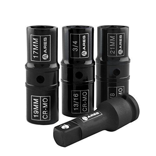 0635983559698 - 1/2-INCH DRIVE 4- PIECE FLIP LUG NUT SOCKET SET |ARES 70056 | INCLUDES 17, 19, 21MM METRIC SIZES AND 3/4 ,13/16, 7/8 SAE SIZES, IMPACT GRADE CHROME-MOLYBDENUM STEEL ENSURES LIFETIME USE