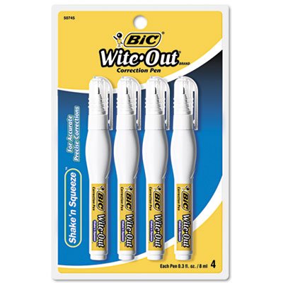 0636123728417 - WITE-OUT SHAKE 'N SQUEEZE CORRECTION PEN, 8 ML, WHITE, 4/PACK, SOLD AS 4 EACH
